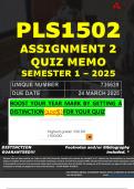 PLS1502 ASSIGNMENT 2 QUIZ MEMO - SEMESTER 1 - 2025 - UNISA – DUE DATE: - 24 MARCH 2025 (GUARANTEED A+!)