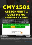 CMY1501 ASSIGNMENT 1 QUIZ MEMO - SEMESTER 1 - 2025 - UNISA – DUE DATE: - 17 MARCH 2025 (GUARANTEED A+!)