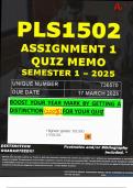 PLS1502 ASSIGNMENT 1 QUIZ MEMO - SEMESTER 1 - 2025 - UNISA – DUE DATE: - 17 MARCH 2025 (GUARANTEED A+!)