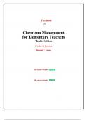 Test Bank for Classroom Management for Elementary Teachers, 10th edition by Carolyn M. Evertson, Edmund T. Emmer, Chapter 1-12 | All Chapters