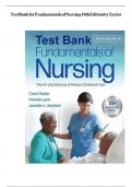 TEST BANK FOR FUNDAMENTALS OF NURSING 10TH EDITION BY BY CAROL TAYLOR, PAMELA LYNN & JENNIFER L BARTLETT, ALL CHAPTER 1-47, A+ GUIDE GUARENTEED SUCCES