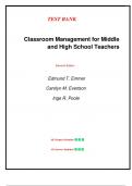 Test Bank for Classroom Management for Middle and High School Teachers, 11th edition by Edmund T. Emmer , Chapter 1-12  | All Chapters 