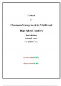 Test Bank for Classroom Management for Middle and High School Teachers, 10th edition, by Edmund T. Emmer, Chapters 1-12 | All Chapters