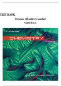 Test Bank for Chemistry, 10th Edition by Steven S. Zumdahl Chapter 1 to 22 Covered Complete ISBN:9781285415383 