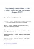 Programming Fundamentals Exam 1 Review Questions And Answers Latest Update (2025)!!.