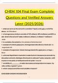 CHEM 104 exam 1 practice with multiple choice  Questions and Verified Answers Latest  (2025/2026) 