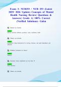 Exam 4: NUR253 / NUR 253 (Latest 2025/ 2026 Update) Concepts of Mental Health Nursing Review| Questions & Answers| Grade A| 100% Correct (Verified Solutions)- Galen