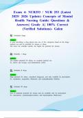 Exam 4: NUR253 / NUR 253 (Latest 2025/ 2026 Update) Concepts of Mental Health Nursing Guide| Questions & Answers| Grade A| 100% Correct (Verified Solutions)- Galen