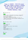 Exam 3: NUR253 / NUR 253 (Latest 2025/ 2026 Update) Concepts of Mental Health Nursing Guide| Questions & Answers| Grade A| 100% Correct (Verified Solutions)- Galen