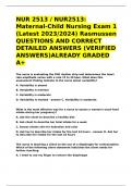 NUR 2513 NUR2513 Maternal-Child Nursing Exam 1 (Latest 2023-2024) Rasmussen QUESTIONS AND ANSWERS