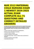 NUR 2513 MATERNAL CHILD NURSING EXAM 1 NEWEST 2024-2025 ACTUAL EXAM COMPLETE 