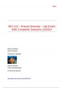 BIO 112 - Animal Diversity - Lab Exam With Complete Solutions (2025)!!