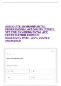 ASSOCIATE ENVIRONMENTAL PROFESSIONAL ACRONYMS (STUDY SET FOR ENVIRONMENTAL AEP CERTIFICATION COURSE) QUESTIONS WITH 100% SOLVED ANSWERS!!