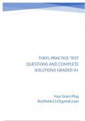 TOEFL Practice Test Questions and Complete Solutions Graded A+