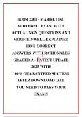  BCOR 2201 - MARKETING MIDTERM 1 EXAM WITH ACTUAL NGN QUESTIONS AND VERIFIED WELL EXPLAINED 100% CORRECT ANSWERS WITH RATIONALES GRADED A+ LATEST UPDATE 2025 WITH 100% GUARANTEED SUCCESS AFTER DOWNLOAD (ALL YOU NEED TO PASS YOUR EXAMS