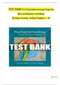 TEST BANK For Psychopharmacology: Drugs, the Brain, and Behavior, 3rd Edition By Meyer Nursing, Verified Chapters 1 - 20, Complete Newest Version