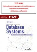 TEST BANK For Coronel & Morris', Database Systems: Design, Implementation, & Management 14th Edition, All 1-16 Chapters Covered ,Latest Edition