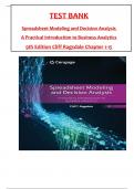 Test Bank for Spreadsheet Modeling and Decision Analysis A Practical Introduction to Business Analysis 9th Edition by Cliff Ragsdale All 1-15 Chapters Covered ,Latest Edition