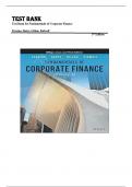 TEST BANK FOR Fundamentals of Corporate Finance 5th Edition by Robert Parrino, Thomas W. Bates, Stuart L. Gillan & David S. Kidwell All Chapters 1-21 |ISBN: 9781119795438| Guide A+