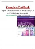 Test Bank For Egans Fundamentals of Respiratory Care 12th Edition Kacmarek | 9780323511124 | All Chapters with Answers and Rationals