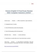 Honors English 9 Final Exam Review With Complete Solutions (2025)!!