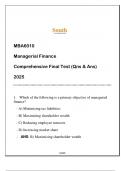 MBA6010 (SU) Managerial Finance Final Test (Qns & Ans) 2025