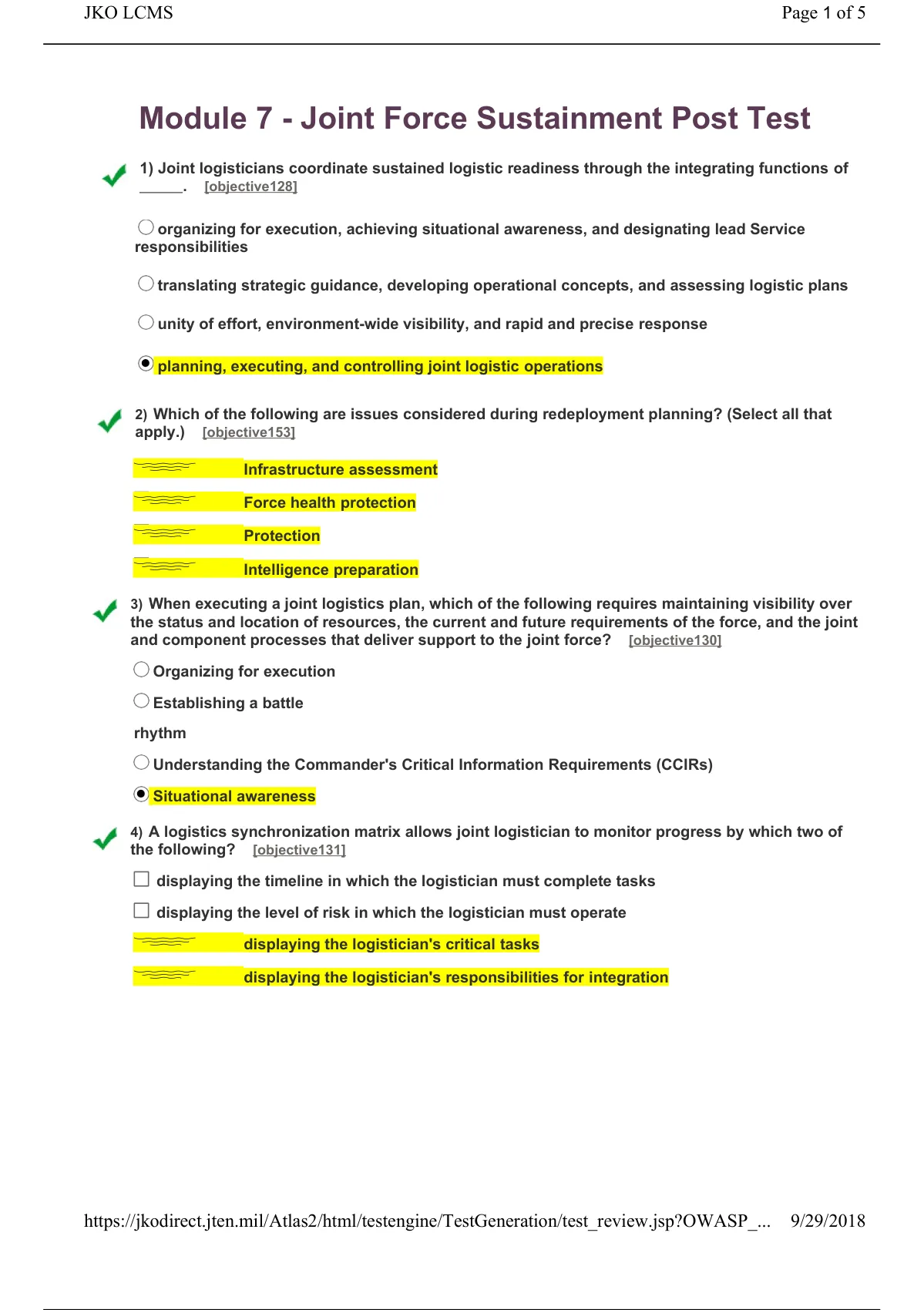 Sejpme Module Joint Force Sustainment Post Test Complete Solutions Sejpme Sejpme