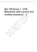 Bio 150 Exam 1 - UTK Mamantov with correct and verified answers️️