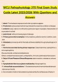 WCU Pathophysiology 370 Final Exam Study  Guide Latest 2025/2026 With Questions and  Answers