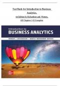 Test Bank for Introduction to Business Analytics, 1st Edition by Richardson and Watson, All Chapters 1 to 12 complete Verified editon ISBN: 9781265451813