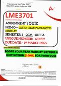 LME3701 ASSIGNMENT 1 QUIZ MEMO - SEMESTER 1 - 2025 - UNISA – DUE DATE: - 19 MARCH 2025 (QUIZ ANSWERS - DISTINCTION GUARANTEED!) INCLUDES FREE MCQ BOOKLET