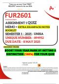 FUR2601 ASSIGNMENT 1 QUIZ MEMO - SEMESTER 1 - 2025 - UNISA – DUE DATE: - 8 MAY 2025 (QUIZ ANSWERS - DISTINCTION GUARANTEED!) INCLUDES FREE MCQ BOOKLET