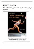 Test Bank For Clinical Kinesiology and Anatomy 7th Edition By  Lynn Lippert| 9781719644525| All Chapters 1-21| LATEST