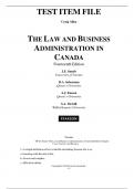 Test Bank For Law and Business Administration in Canada, The, 15th Edition by J E. Smyth, Dan Soberman, A J. Easson, Shelley McGill Chapter 1-32