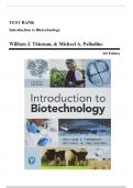 Test Bank - Introduction to Biotechnology, 4th Edition (Thieman, 2019), Chapter 1-13 | All Chapters