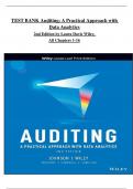 TEST BANK for Auditing: A Practical Approach with Data Analytics 2nd Edition by Laura Davis Wiley, Johnson and Moroney All Chapters 1-16 Complete Newest Edition ISBN:9781119785996