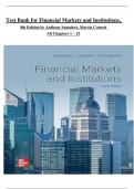 TEST BANK For Financial Markets and Institutions, 8th Edition by Anthony Saunders, Marcia Cornett, All Chapters 1 - 25, ISBN:9781260772401 Complete Newest Version