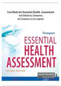 TEST BANK FOR ESSENTIAL HEALTH ASSESSMENT {2ND EDITION } by THOMPSON ISBN:9781719647007 All Chapters 1 - 24 Complete Latest Update