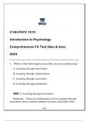 PSYC 1010 (WGU C180) Intro to Psychology FA Review (Qns & Ans) 2025