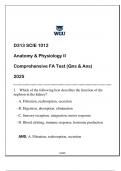 SCIE 1012 (WGU D313) Anatomy & Physiology II FA Review (Qns & Ans) 2025.