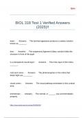 BIOL 318 Test 1 Verified Answers (2025)!!