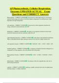 AP Photosynthesis, Cellular Respiration,  Enzymes UPDATED ACTUAL Exam  Questions and CORRECT Answers