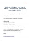 Genetics Biology 310 BSU Exam 1 (Crystal Scott) Questions And Answers Latest Update (2025)!!