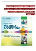 WorkSheet Answer keys for Medical Assisting Administrative & Clinical Competencies (MindTap Course List) 9th Edition by Michelle Blesi Chapter 1-58