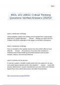 BIOL 101 UMGC Critical Thinking Questions Verified Answers (2025)!!