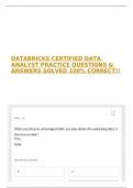 DATABRICKS CERTIFIED DATA ANALYST PRACTICE QUESTIONS & ANSWERS SOLVED 100% CORRECT!! 