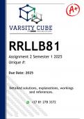 RRLLB81 Assignment 2 (ALL TOPICS DETAILED ANSWERS) Semester 1 2025 - DISTINCTION GUARANTEED 