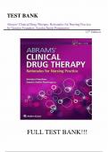 Test Bank For Abrams’ Clinical Drug Therapy Rationales for Nursing Practice 12th Edition Geralyn Frandsen, Complete Chapters 1 - 16, Updated Newest Version