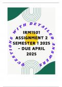 IRM1501 Assignment 2 Semester 1 2025 - DUE April 2025