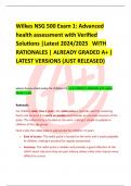 Wilkes NSG 500 Exam 1: Advanced health assessment with Verified Solutions |Latest 2024/2025 WITH  RATIONALES | ALREADY GRADED A+ |  LATEST VERSIONS (JUST RELEASEDWilkes NSG 500 Exam 1: Advanced health assessment with Verified Solutions |Latest 2024/2025 W